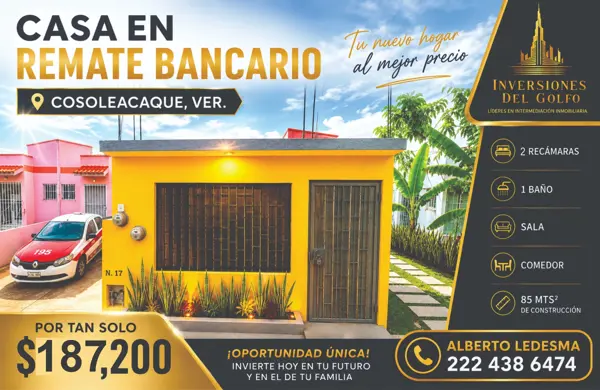 Casa en Subasta Hipotecaria en Residencial las Olas, Cosoleacaque