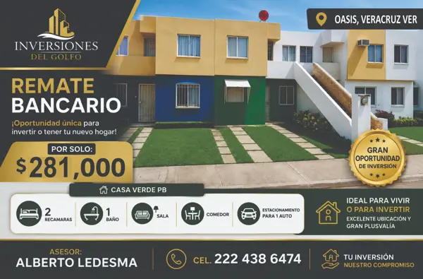 Oportunidad de Adquirir Departamento en Remate Hipotecario en Veracruz, Oasis
