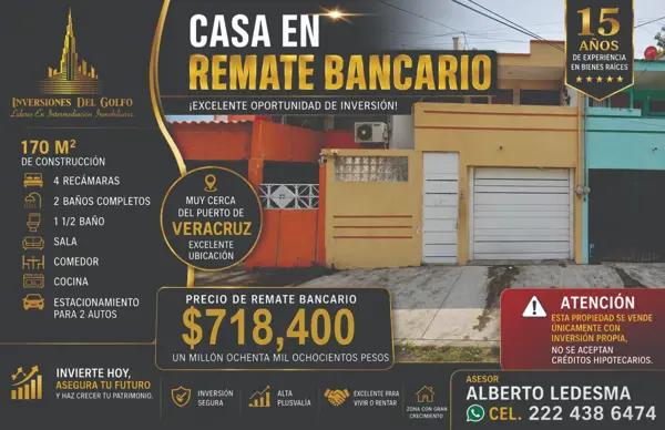 Casa en Remate Hipotecario en Unidad Veracruzana, Veracruz