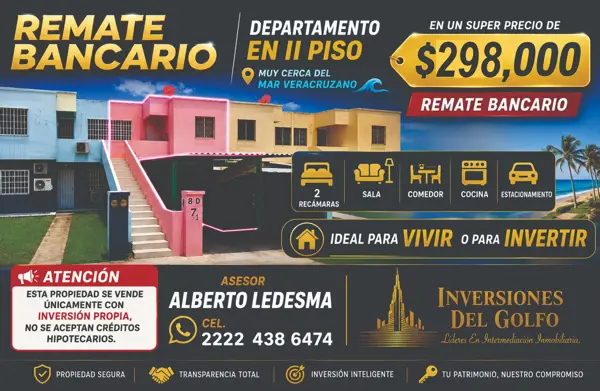 Oportunidad de Inversión: Departamento en Remate en Veracruz, Zona Oasis