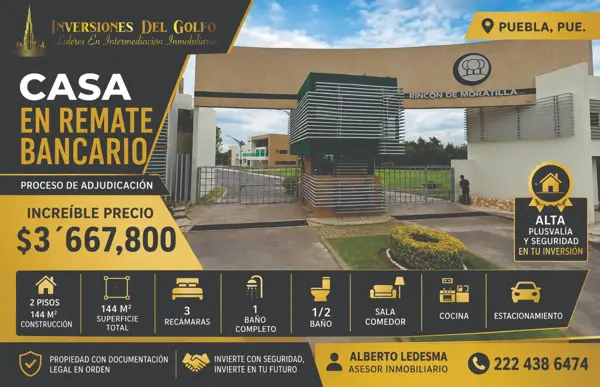 Casa hipotecada en remate en Rincón de Moratilla, Puebla