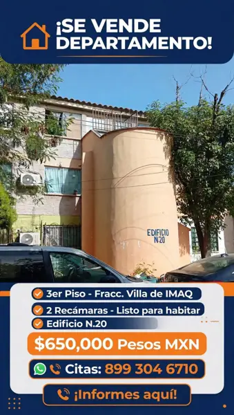 vendo departamento en  villas de imaq