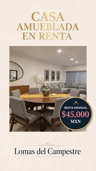 Renta Casa Nueva 1 planta amueblada y equipada en Fraccionamiento Exclusivo Lomas del Campestre León