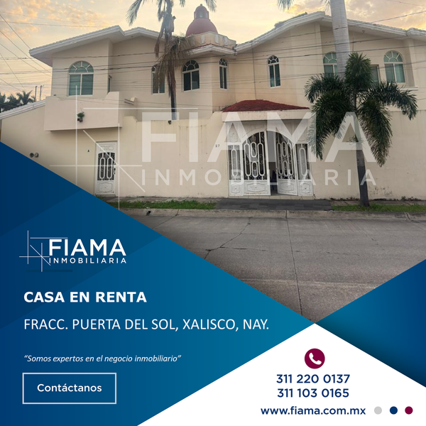 CASA EN RENTA AMUEBLADA O SIN AMUEBLAR EN FRACC. PUERTA DEL SOL, XAL, NAY. (G)