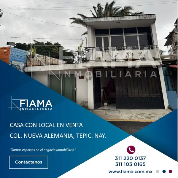 CASA CON LOCAL EN VENTA, COL. NUEVA ALEMANIA, TEPIC, NAY.