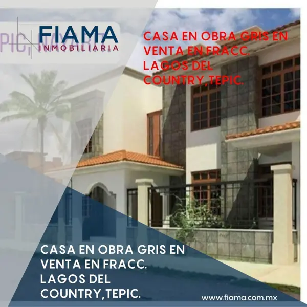 CASA EN OBRA GRIS EN VENTA EN LAGOS DEL COUNTRY TEPIC, NAY $4,800,000