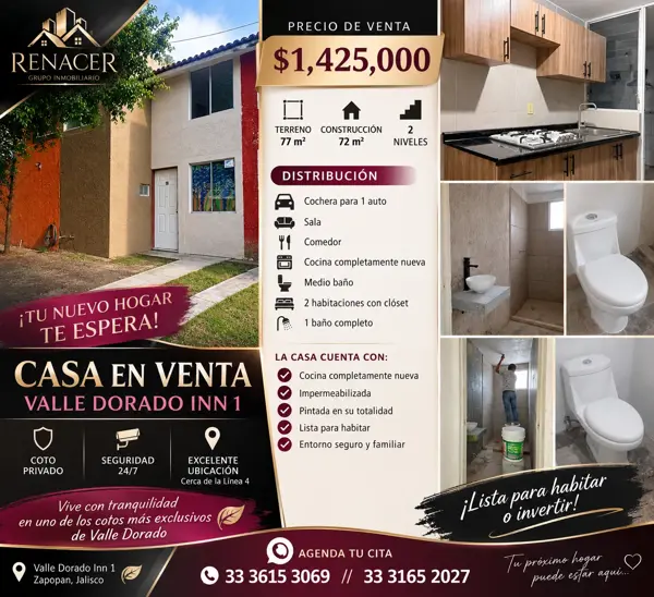 VALLE DORADO INN !!! PRECIOSA CASA EN  VENTA RECIEN REMODELADA