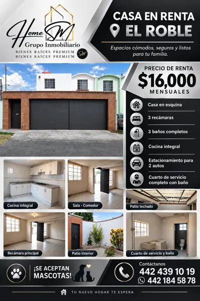RENTA CASA QUERÉTARO FRACC EL ROBLE ( POR CANDILES)