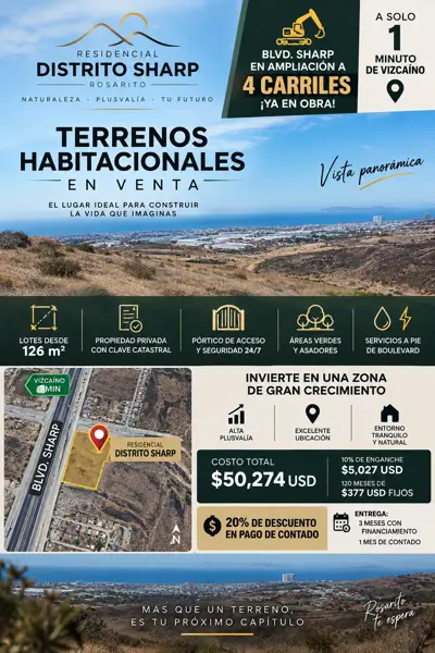 Lotes en venta en Distrito Sharp, Playas de Rosarito