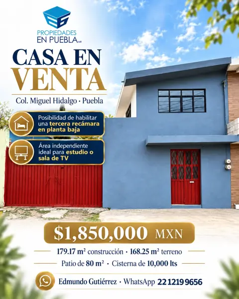 CASA EN VENTA | COL. MIGUEL HIDALGO, PUEBLA CASA EN VENTA | COL. MIGUEL HIDALGO, PUEBLA