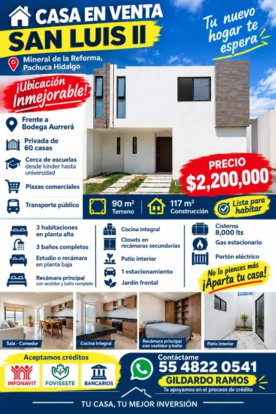 Casa en venta en San Luis II, Mineral de la Reforma, Hidalgo