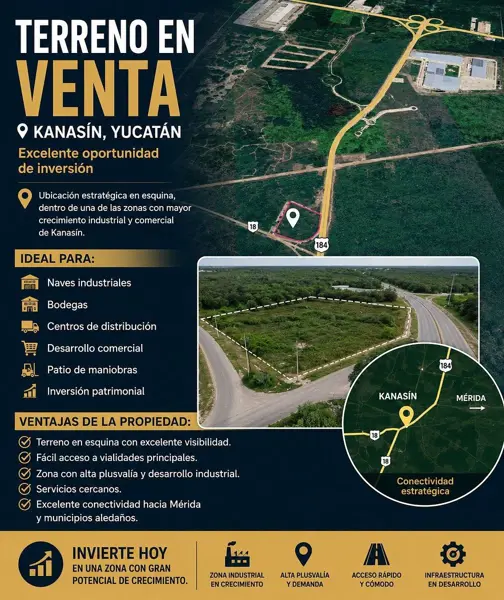 Terreno en venta en zona industrial, Kanasín