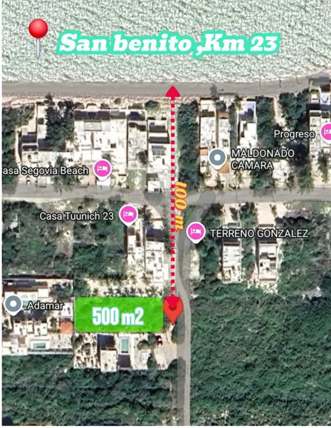 Terreno en venta 2 fila lateral, a 100 m de la playa, en San Benito, Yucatán
