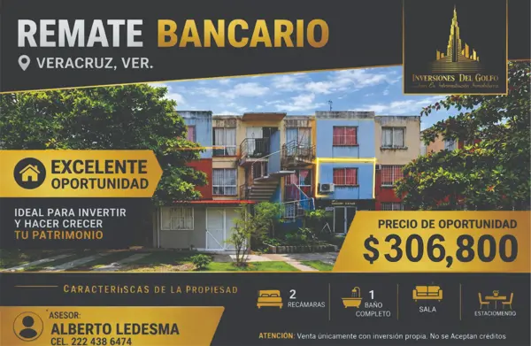 Oportunidad de Remate Bancario: Departamento en Hacienda Sotavento, Veracruz Oportunidad de Remate Bancario: Departamento en Hacienda Sotavento, Veracruz