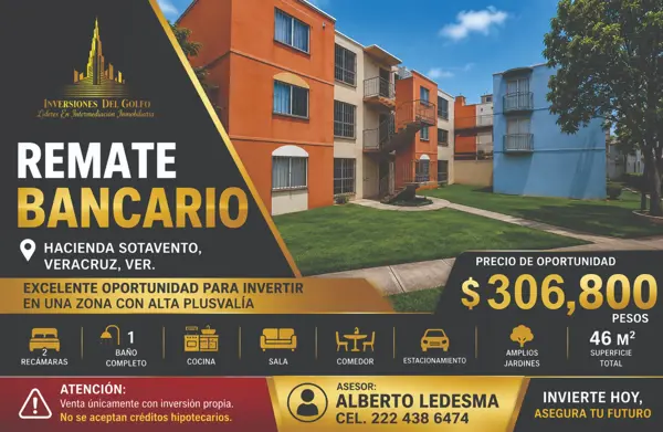 Oportunidad de Remate Bancario: Departamento en Venta en Hacienda Sotavento, Veracruz Oportunidad de Remate Bancario: Departamento en Venta en Hacienda Sotavento, Veracruz