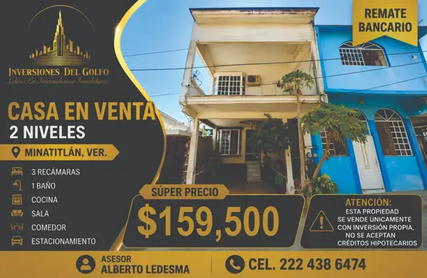 Casa en Remate Hipotecario con Jardín y Cochera en Minatitlán, Veracruz