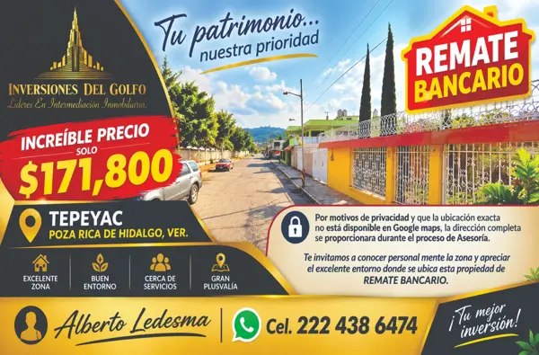 Casa en remate con acceso a servicios en Tepeyac, Poza Rica