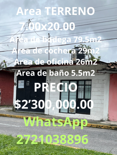 SE VENDE  BODEGA 140 m2 
Av Teresa Peñafiel  No 34, Cp. 94390 Col Juárez Orizaba Veracruz