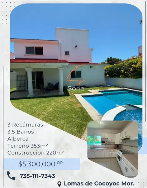 Casa en lomas de Cocoyoc 

$5,300,000