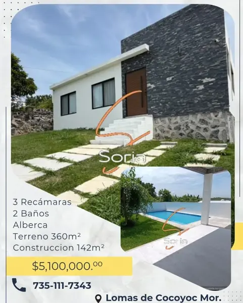 Casa en lomas de Cocoyoc  

$5,100,000