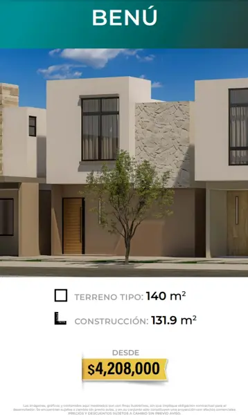 ROSETTA RESIDENCIAL – Venta (AL PONIENTE DE HERMOSILLO, SON.)  MODELO BENÚ