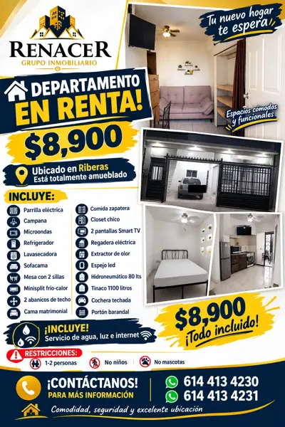 Departamento en renta en Riberas del Sacramento, Chihuahua, Chihuahua