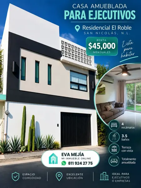Casa amueblada en renta para empresas — San Nicolás