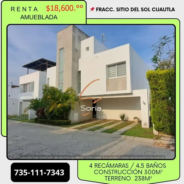 CASA EN RENTA CON ALBERCA
AMUEBLADA
FRACCIONAMIENTO SITIO DEL SOL CASA EN RENTA CON ALBERCA
AMUEBLADA
FRACCIONAMIENTO SITIO DEL SOL