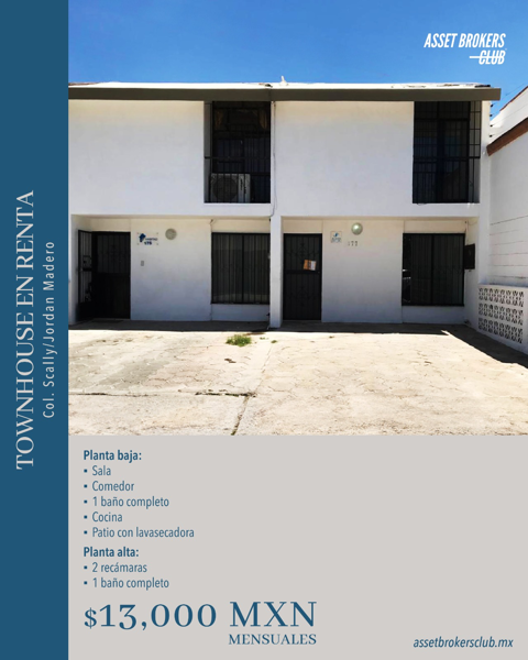 TOWNHOUSE  EN RENTA COLONIA SCALLY