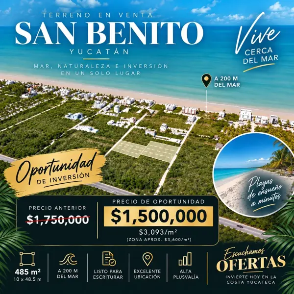 Terreno a 150 metros del mar en San Benito Yucatán — foto 1 de 23