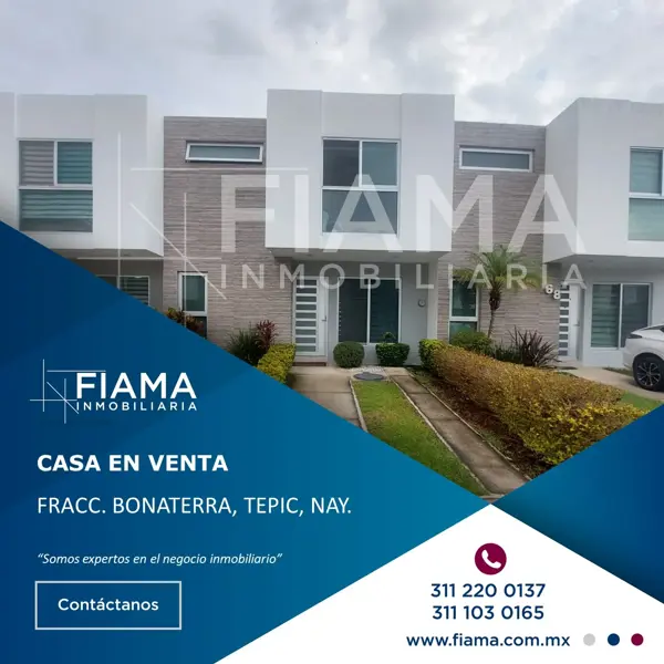 CASA EN VENTA FRACCIONAMIENTO BONATERRA, TEPIC, NAY.  (F)