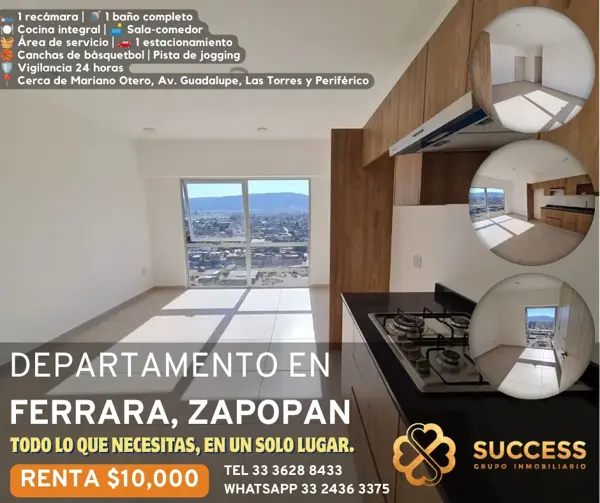 DEPARTAMENTO EN RENTA – FRACCIONAMIENTO FERRARA, ZAPOPAN