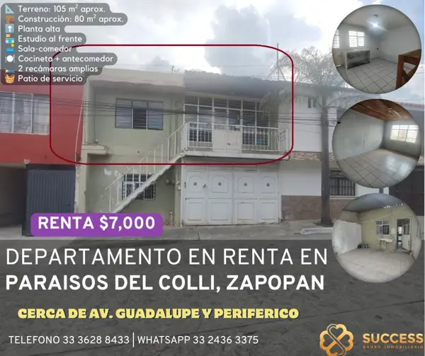 DEPARTAMENTO EN RENTA – PARAÍSOS DEL COLLI, ZAPOPAN