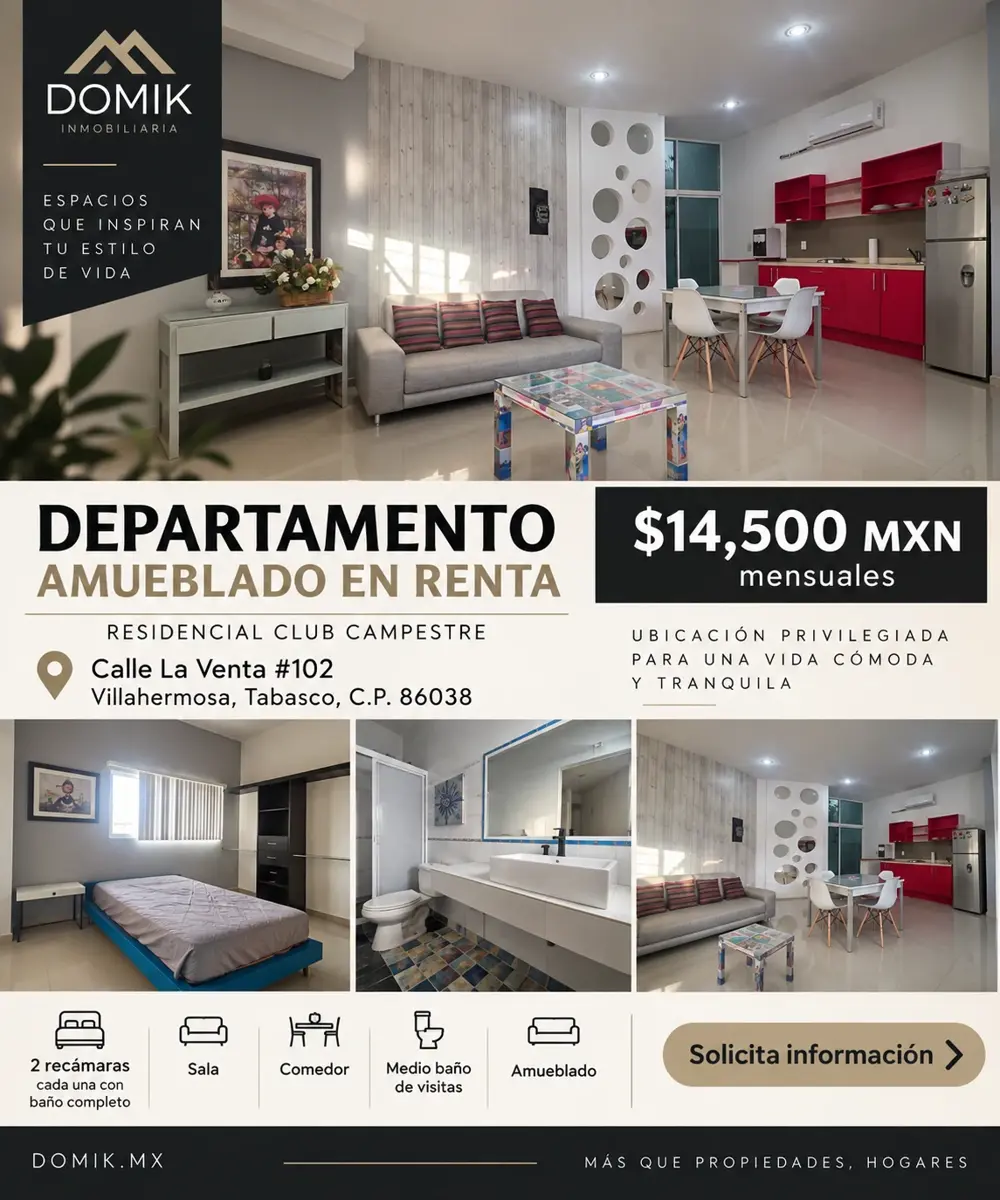 Departamento en renta en Club Campestre, Centro — foto 1 de 13