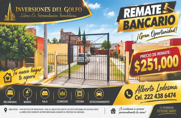 Oportunidad de Adjudicación: Casa en Villa Manantiales, Tehuacán, Puebla