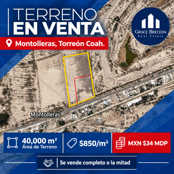 TERRENO INDUSTRIAL | COMERCIAL EN VENTA
Montolleras, Torreón, Coahuila.