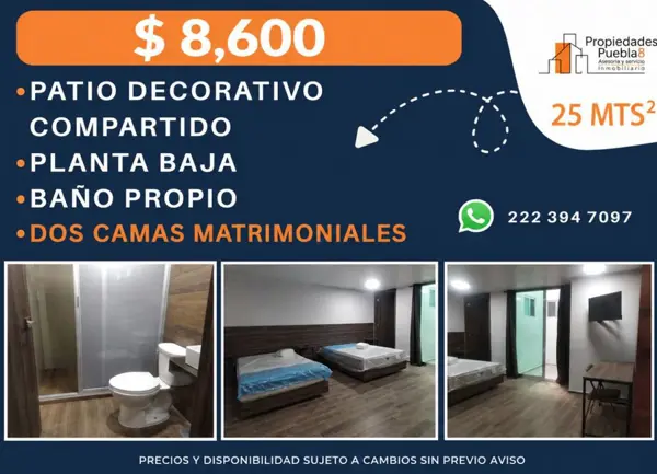 RECAMARA CON DOS CAMAS MATRIMONIALES EN RENTA EN LA PAZ CERCA DE UPAEP 1DR F126