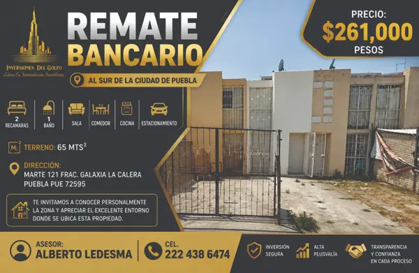 Casa en Remate Hipotecario en Puebla, Galaxia la Calera