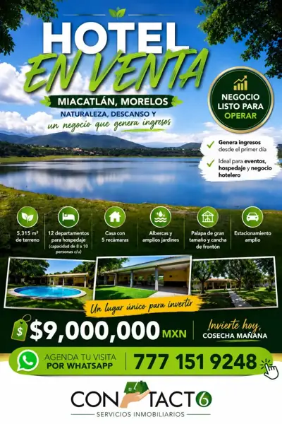Hotel en venta en El Rodeo, Miacatlán, Morelos