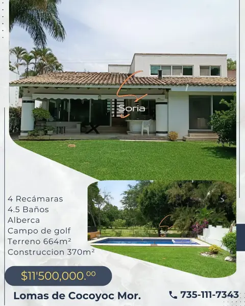 CASA EN LOMAS DE COCOYOC MORLEOS

Hermosa residencia en campo de golf ,en una planta
