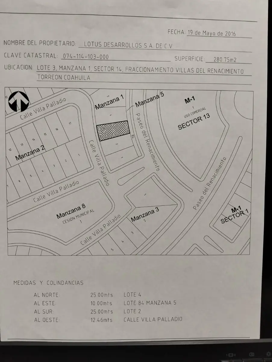 Terreno en venta en Villas del Renacimiento, Torreón