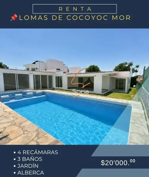 CASA EN RENTA 

 EN LOMAS DE COCOYOC MORLEOS