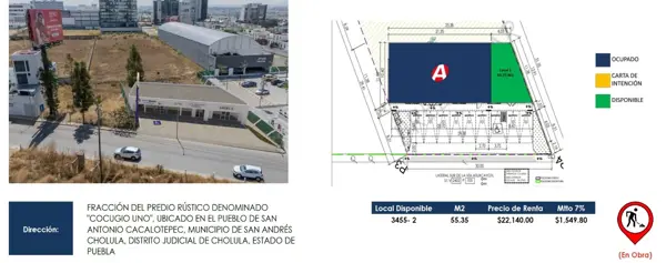 LOCAL EN RENTA, ZONA CACALOTEPEC, SAN ANDRÉS CHOLULA, PUEBLA
