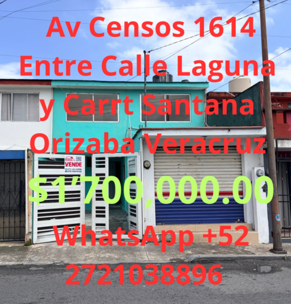 VENDE Casa 2 Niveles 
Av Censos 1614 Entre Calle Laguna
 y Carrt Santana  Orizaba Veracruz Cp94330