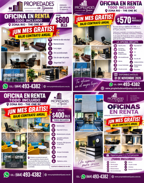 OFICINAS EN RENTA EN ZONA RIO DESDE $400 DLLS