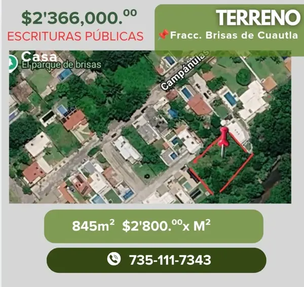 TERRENO EN EL FRACCIONAMIENTO BRISAS DE CUAUTLA