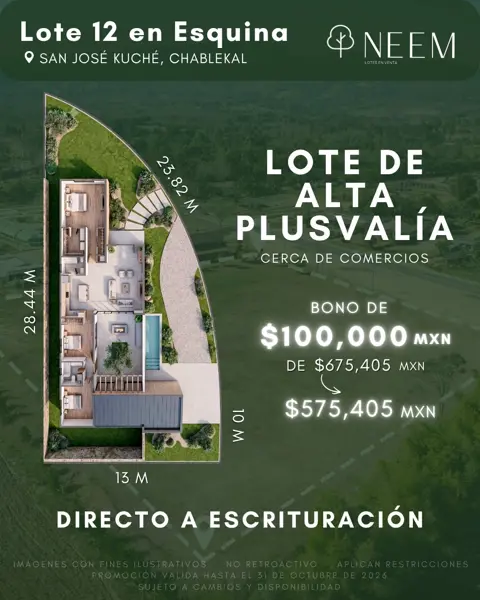 Último Terreno en Esquina en Venta en Neem, Chablekal — foto 1 de 10