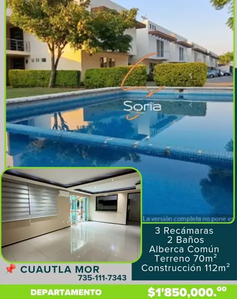 Departamento equipado

ACABADOS DE LUJO

CUAUTLA MOR. $1,850,000.00