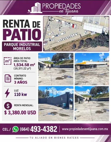 PATIO DE MANIOBRAS 1,534 M, EN RENTA EN TIJUANA EN PARQUE INDUSTRIAL MORELOS