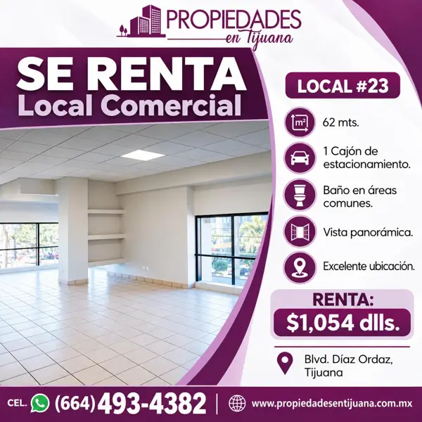 LOCAL COMERCIAL 62 M EN RENTA EN TIJUANA, BLVD. DIAZ ORDAZ(#23)
